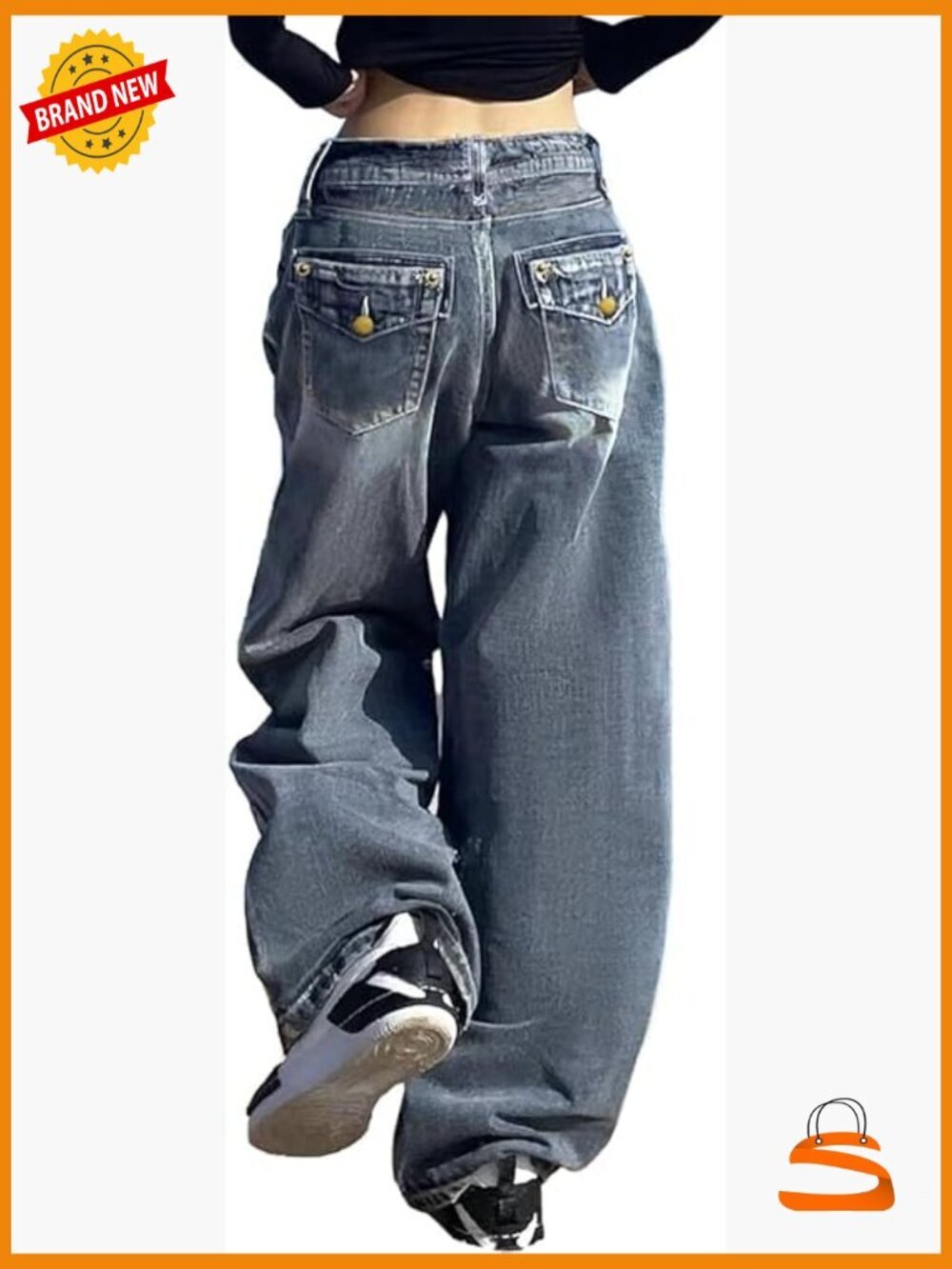 Wide Leg Baggy Jeans for Women, Y2K Vintage, Mid Rise, Cotton Blend